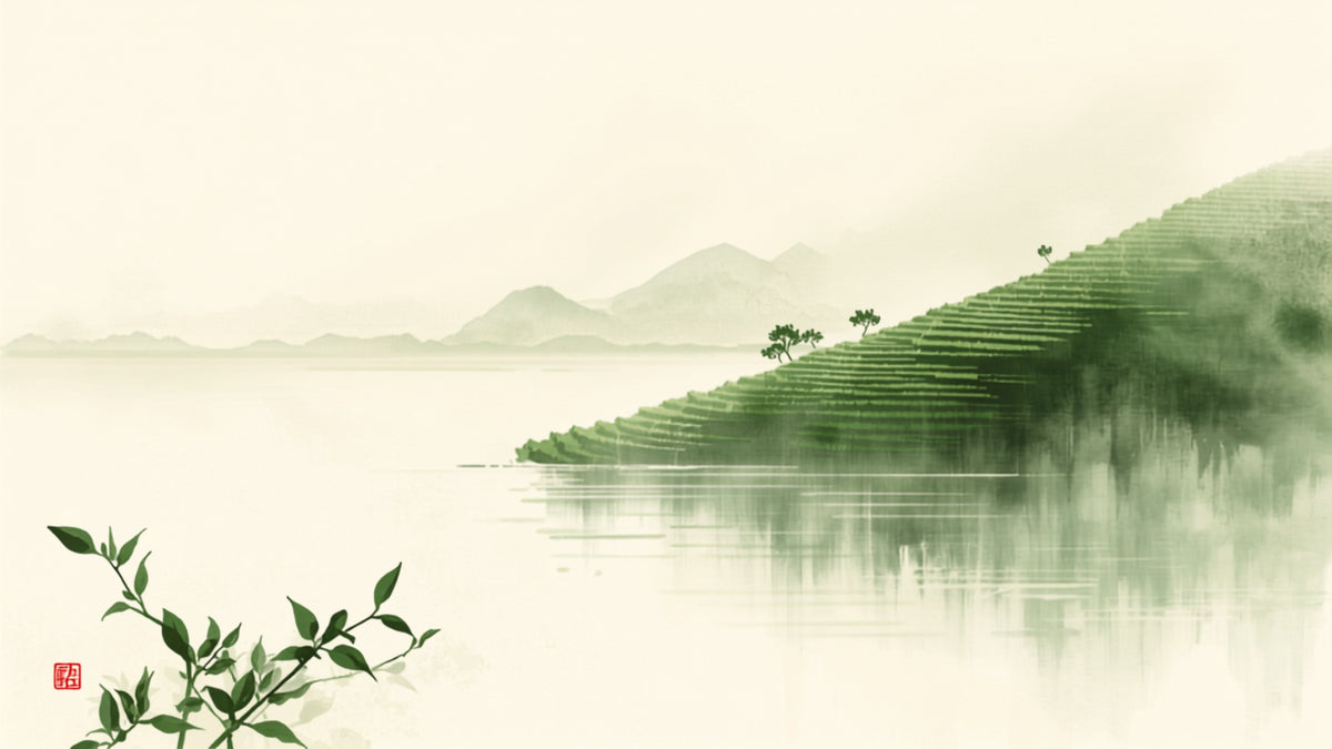 Serene West Lake in Hangzhou with terraced Longjing tea gardens