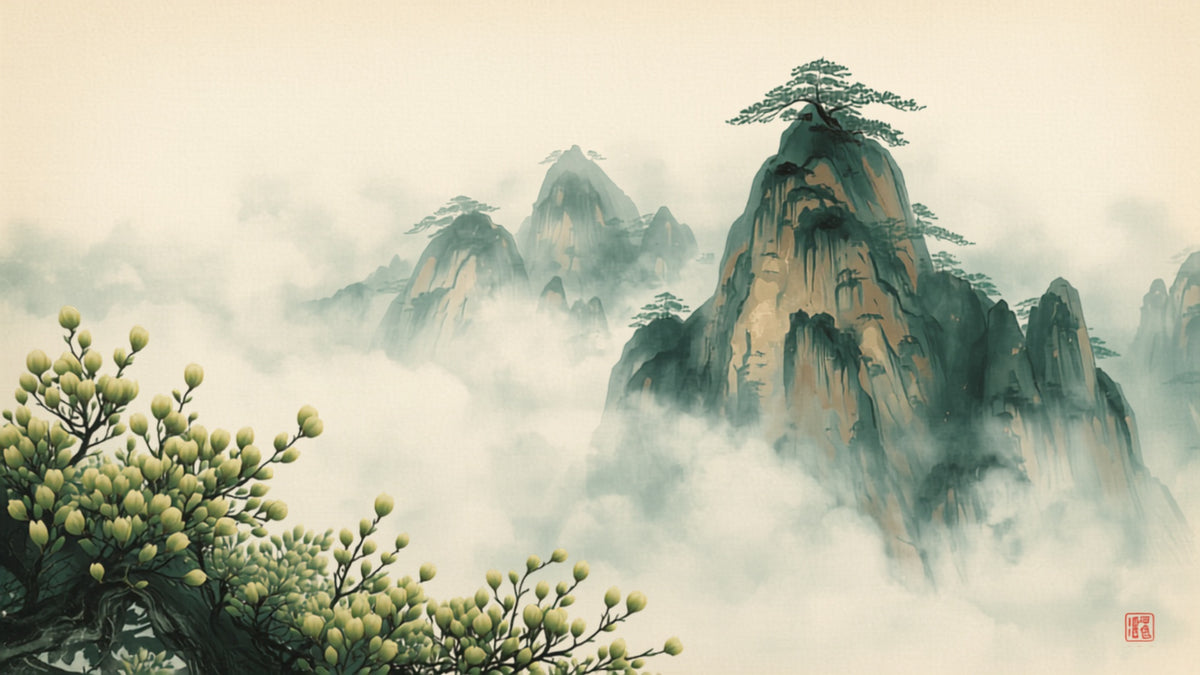 Misty Huangshan peaks above a sea of clouds