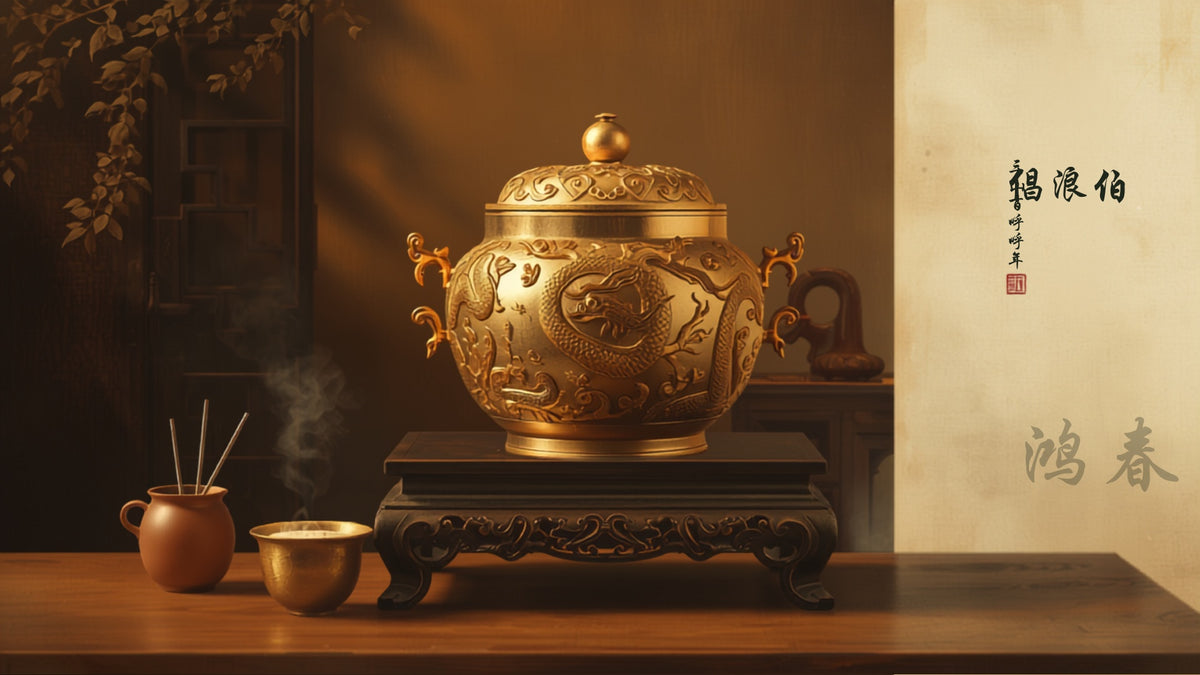 Ornate imperial Chinese tea container evoking tribute tea tradition