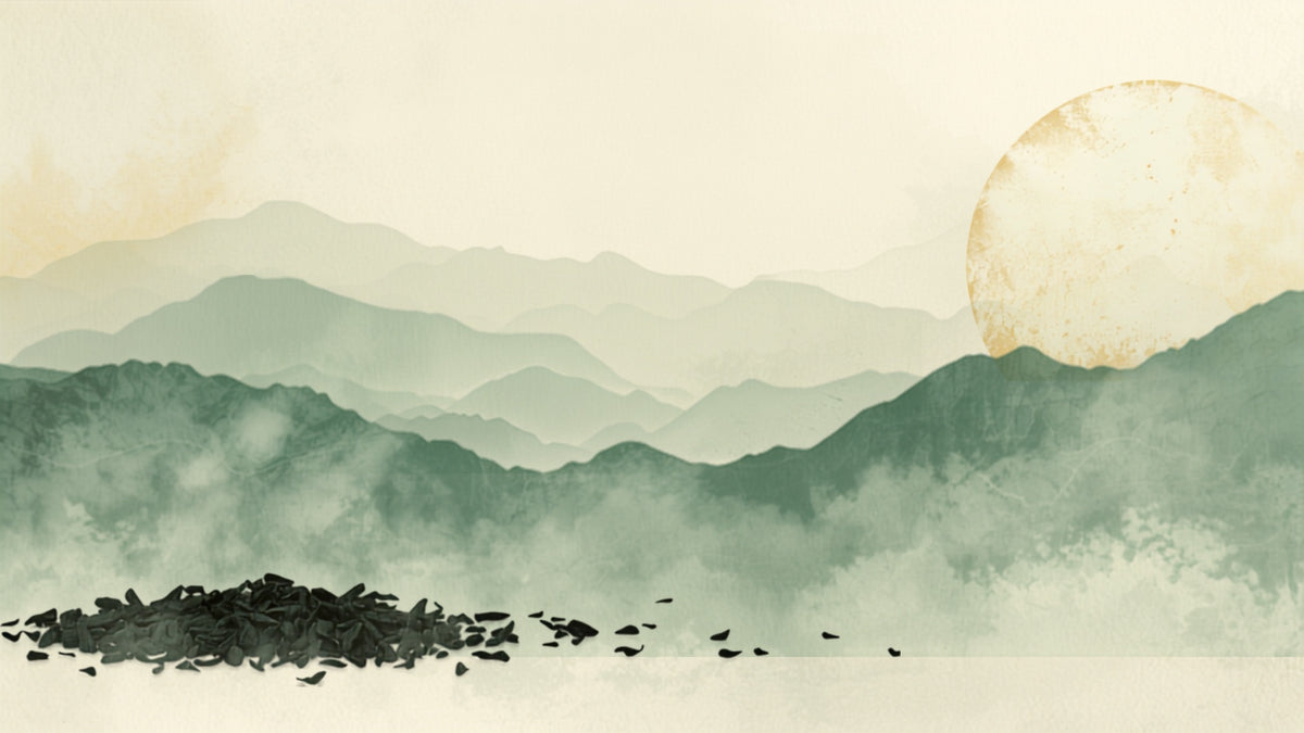 Yunnan Tea collection banner - misty mountains and pu-erh leaves
